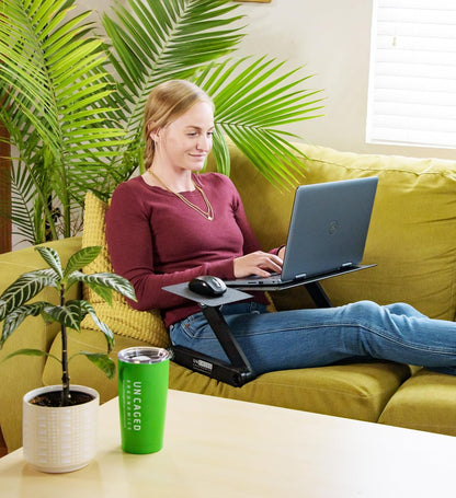 WorkEZ Cooling Adjustable Laptop Stand for Desk w/Fan USB Ports Mouse Pad Ergonomic Foldable Laptop Riser Portable Computer Stand Laptop Holder, Black