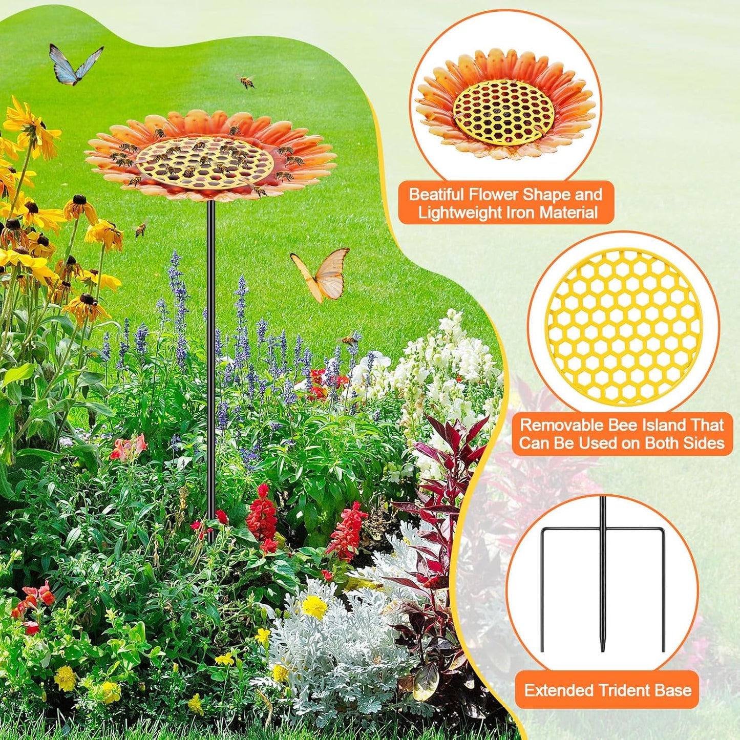 Stazione di irrigazione per api, tazze per api da giardino con isola delle api, mangiatoie per api a forma di fiore, tazze in metallo per bere api a farfalla, mangiatoie per uccelli da bagno per