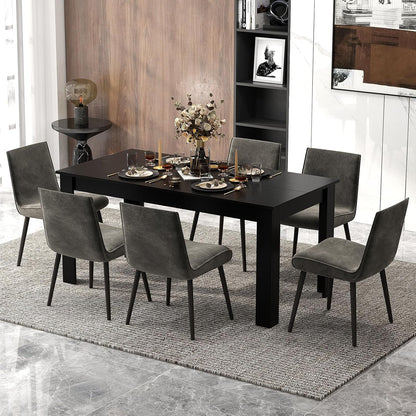 Giantex 160 CM Dining Table, Rectangular Dining Table with Sturdy L-Shaped Legs, Modern Kitchen & Dining Room Table, Seats up to 8, Black Finish
