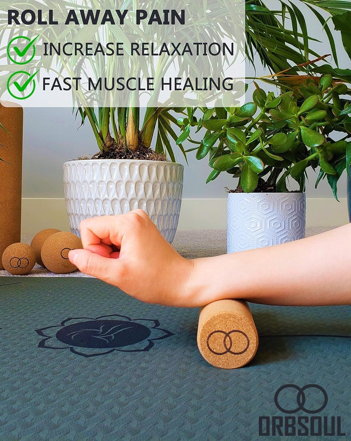 Orbsoul® Canada | 3pc Natural Cork Massage Set | Includes: Massage Peanut, Mini-Roller & Ball | Effective Muscle Recovery | Eco-Friendly Fitness
