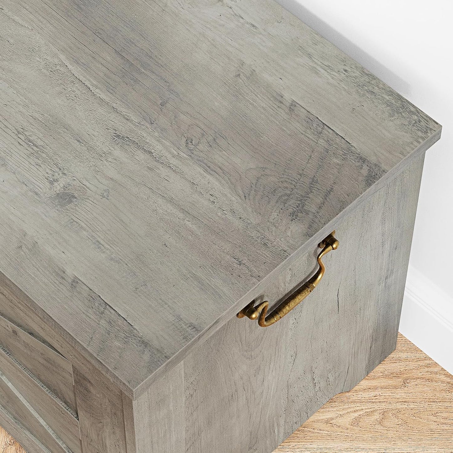 IDEALHOUSE Storage Chest, 39.4" Storage Bench, Wooden Storage Trunk with Safety Hinges, Lift-Top Entryway Bench, Supports 350 lb, Shoe Bench, for Bedroom, Living Room, Farmhouse Rustic Style, Gray