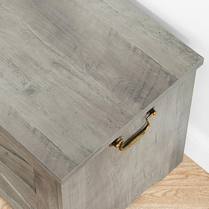 IDEALHOUSE Storage Chest, 39.4" Storage Bench, Wooden Storage Trunk with Safety Hinges, Lift-Top Entryway Bench, Supports 350 lb, Shoe Bench, for Bedroom, Living Room, Farmhouse Rustic Style, Gray