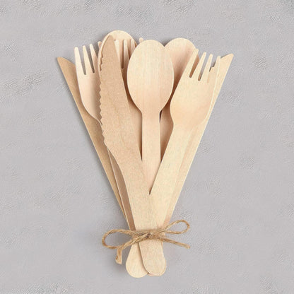 (500 Count) Disposable Wooden Cutlery Set - Alternative to Plastic, Eco Friendly, Biodegradable, Compostable Cutlery Set - 250 Wood Spoons, 150 Wooden Forks, 100 Wooden Knives Disposable Utensils Set