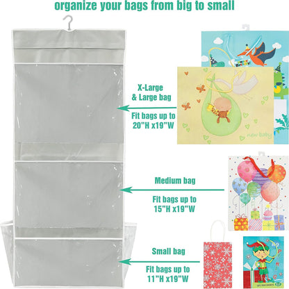 SimpleHouseware Double-Sided Hanging Gift Bag & Wrap Organizer