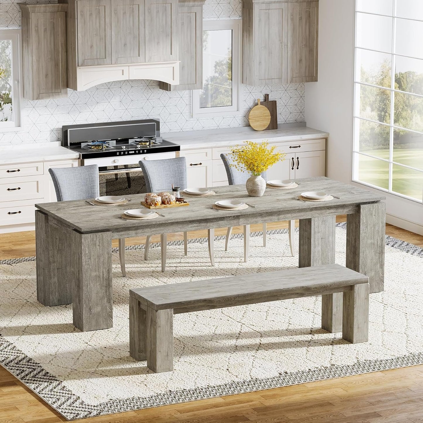 Tribesigns 86-Inch Large Dining Table for 8 People, Wood Farmhouse Kitchen Table with Thick Legs for Dining Rooms, Restaurants