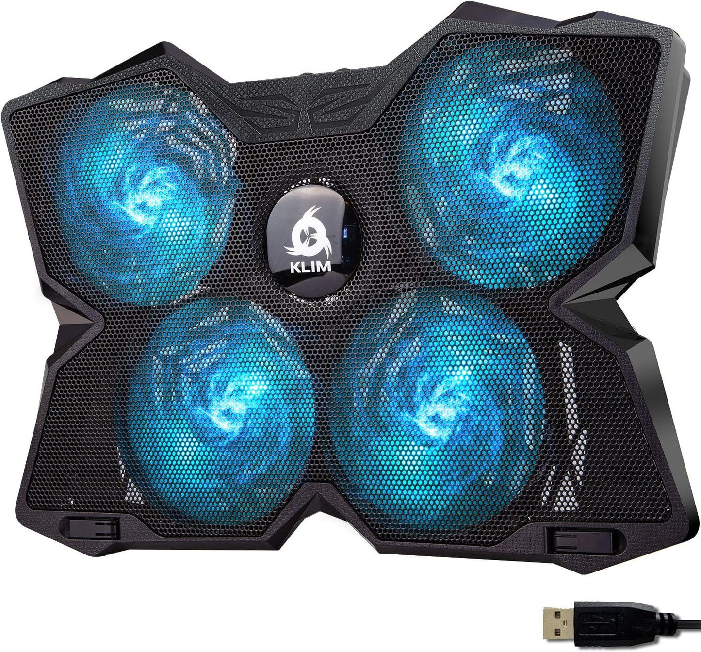 KLIM Wind - Laptop Cooling Pad - The Most Powerful Rapid Action Cooling Fan - Laptop Stand with 4 Cooling Fans at 1200 RPM - USB Fan - Compatible New Version - Cyan