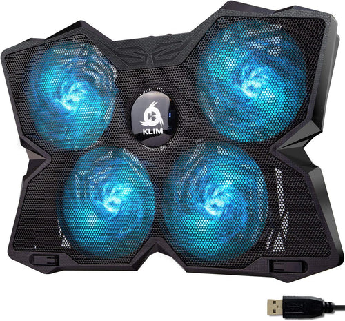KLIM Wind - Laptop Cooling Pad - The Most Powerful Rapid Action Cooling Fan - Laptop Stand with 4 Cooling Fans at 1200 RPM - USB Fan - Compatible New Version - Cyan