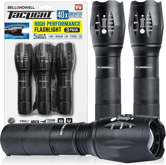 TacLight Tactical Flashlights, 3 Pack Zoomable Waterproof Flashlight Camping, LED Flashlight, Torch Light, Lampe De Poche, Heavy Duty Flash Light, Emergency Flashlight AS SEEN ON TV…