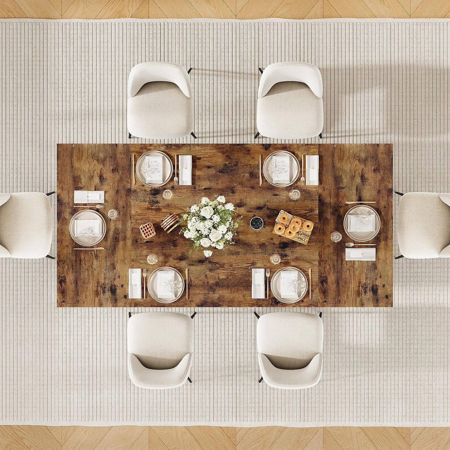 HOOBRO Dining Table, 180 cm Kitchen Dining Room Table with Sturdy Metal Frame, Rectangle Furniture with Heavy Duty Legs & Wooden Top, for Home Kitchen Living Room, Rustic Brown and Black BF180CZ01