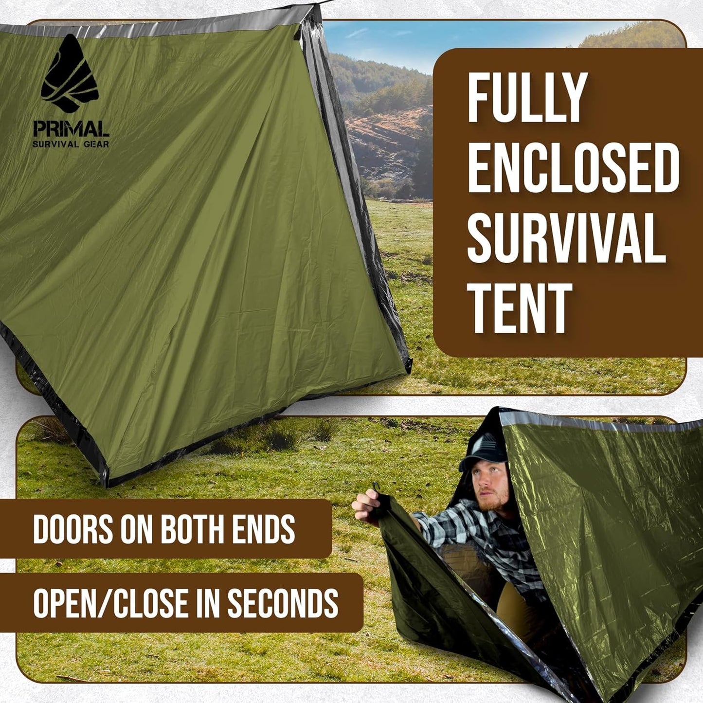 Survival Gear Shelter for Bug Out Bag - Storm Shelter Survival Tent with Doors - Tornado Shelter - Small Bivy Tent Emergency Shelter for Camping - Tactical Tent for Emergency Bugout Survival Kit