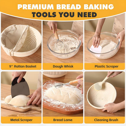 KOACKL Sourdough Bread Starter Kit, 9 Inch Round and 10 Inch Oval Banneton Proofing Bread Baskets, Sourdough Proofing Basket with Sourdough Tools, Perfect for Professional Bakers Home Enthusiasts