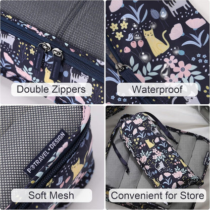 Dizdvizd Travel Cubes, Set of 6 Cube Organizers, Travel Organizer Bags, Suitcase Organizer - Cat