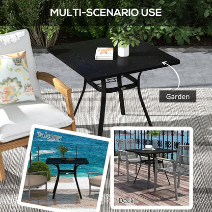 Outsunny Patio Table, 31.5" Square Outdoor Dining Table for 4 People with Steel Legs, Metal Tabletop, Umbrella Hole, for Garden, Backyard, Lawn, Balcony, Black