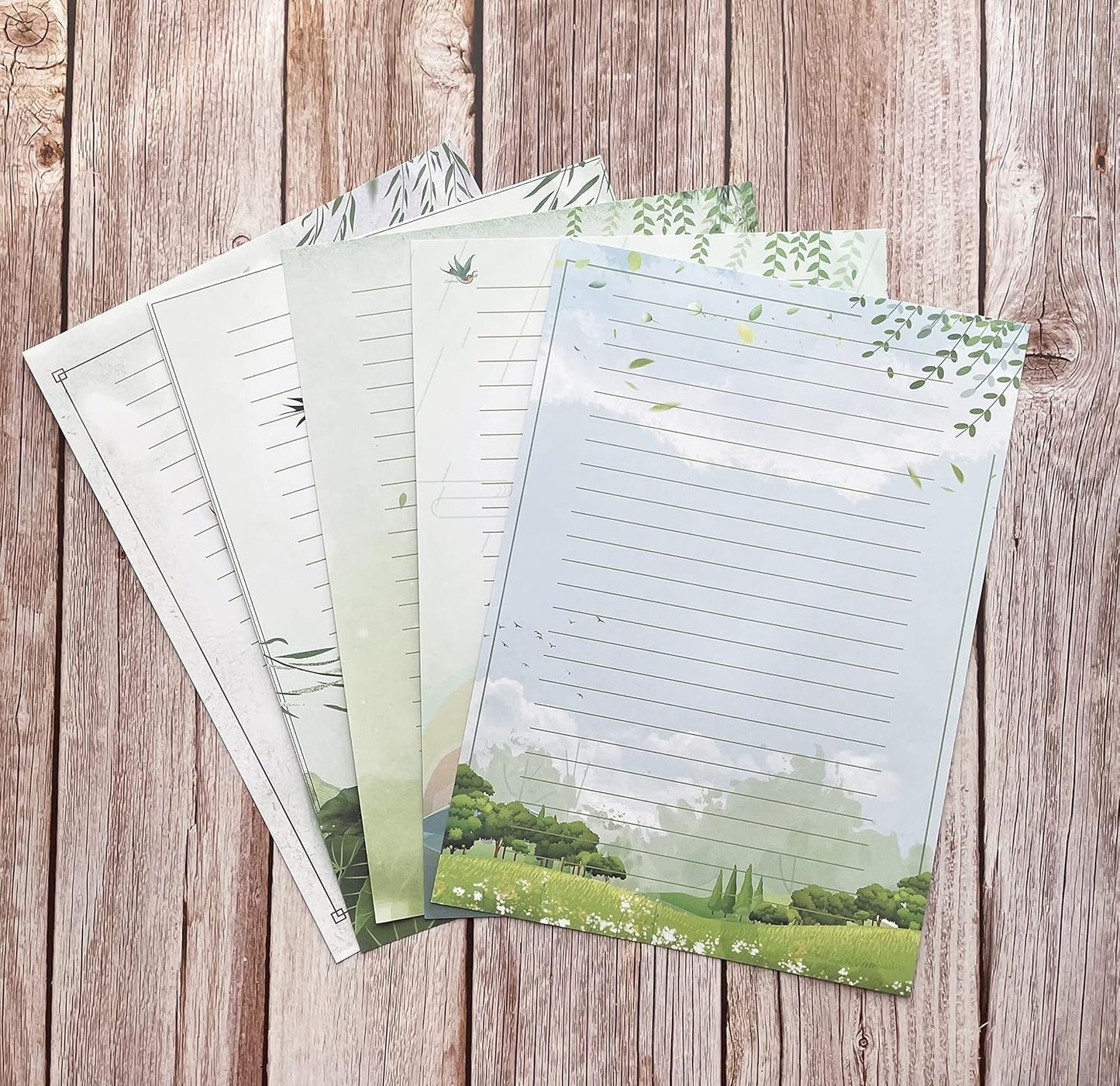 50 Lined Writing Paper Set, Stationery Paper for Writing Letter, 100 GSM Printer Papers, 5 Different Style (11.7 x 8.26")