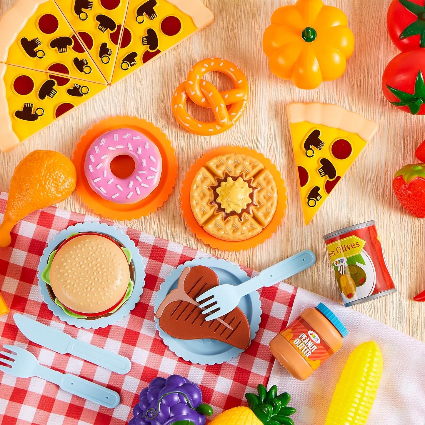 JOYIN 200 Pieces Kids Play Food Deluxe Pretend Food Set Play, Toy Food, Play Kitchen Accessories with Realistic Colors, Toddler Birthday Gift, Party Toys