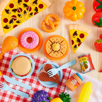 JOYIN 200 Pieces Kids Play Food Deluxe Pretend Food Set Play, Toy Food, Play Kitchen Accessories with Realistic Colors, Toddler Birthday Gift, Party Toys
