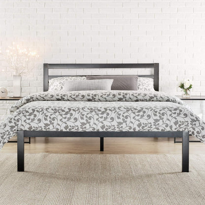 Zinus Mia Single Black Bed Frame Modern Metal Steel Headboard Furniture Mattress Platform with Under Bed Storage, Black
