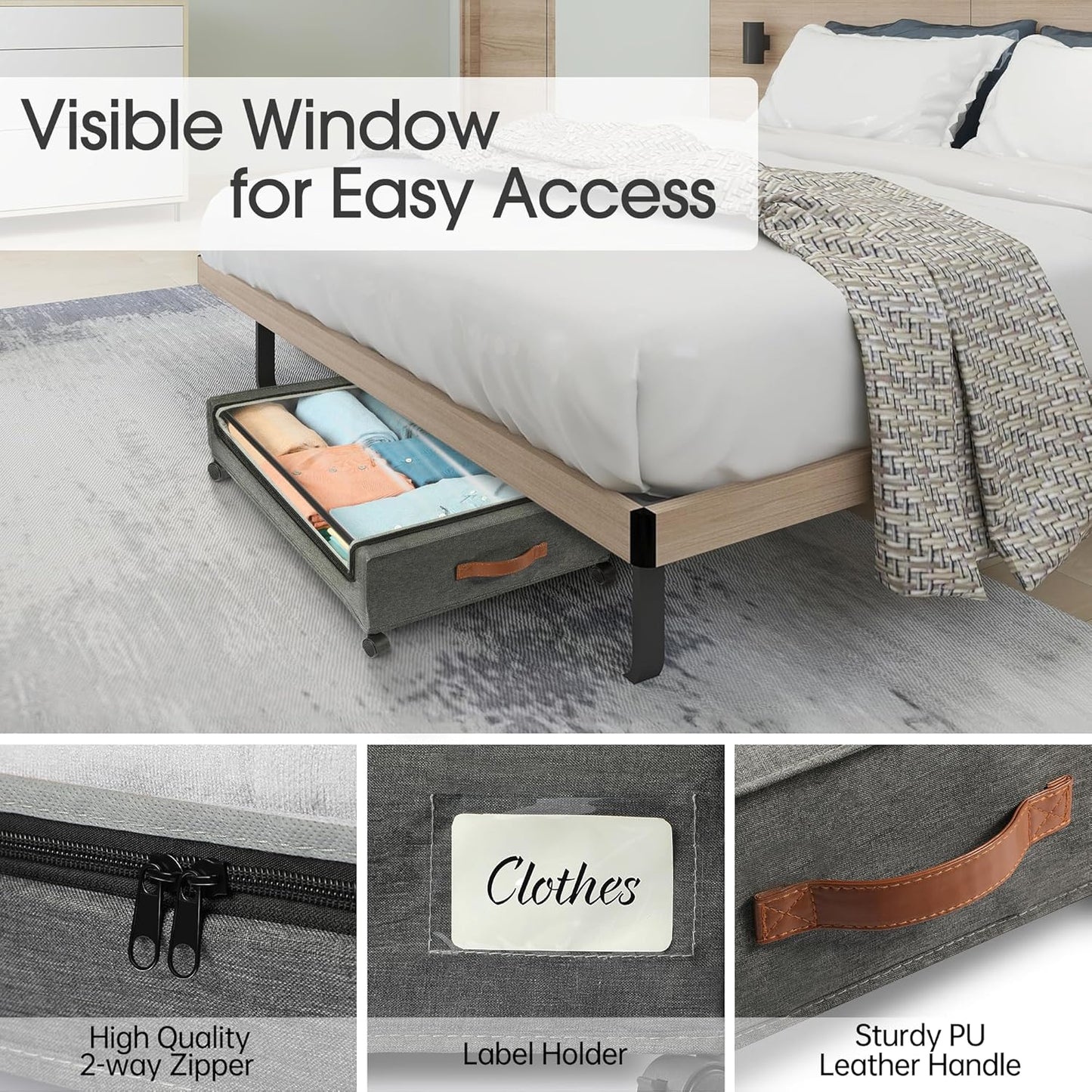 Yecaye Under Bed Storage with Wheels, 2Pack Under Bed Storage Containers, Under Bed Shoe Storage Organizer, Rolling Under Bed Metal Drawer for Clothes, Blankets(30.71 x 16.93 x 6.69 in)