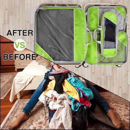 Compression Packing Cubes, ESHATO 6 Pieces Travel Luggage Organizer Accessories Extensible Storage Bags Travel Cubes for Suitcases (Green)
