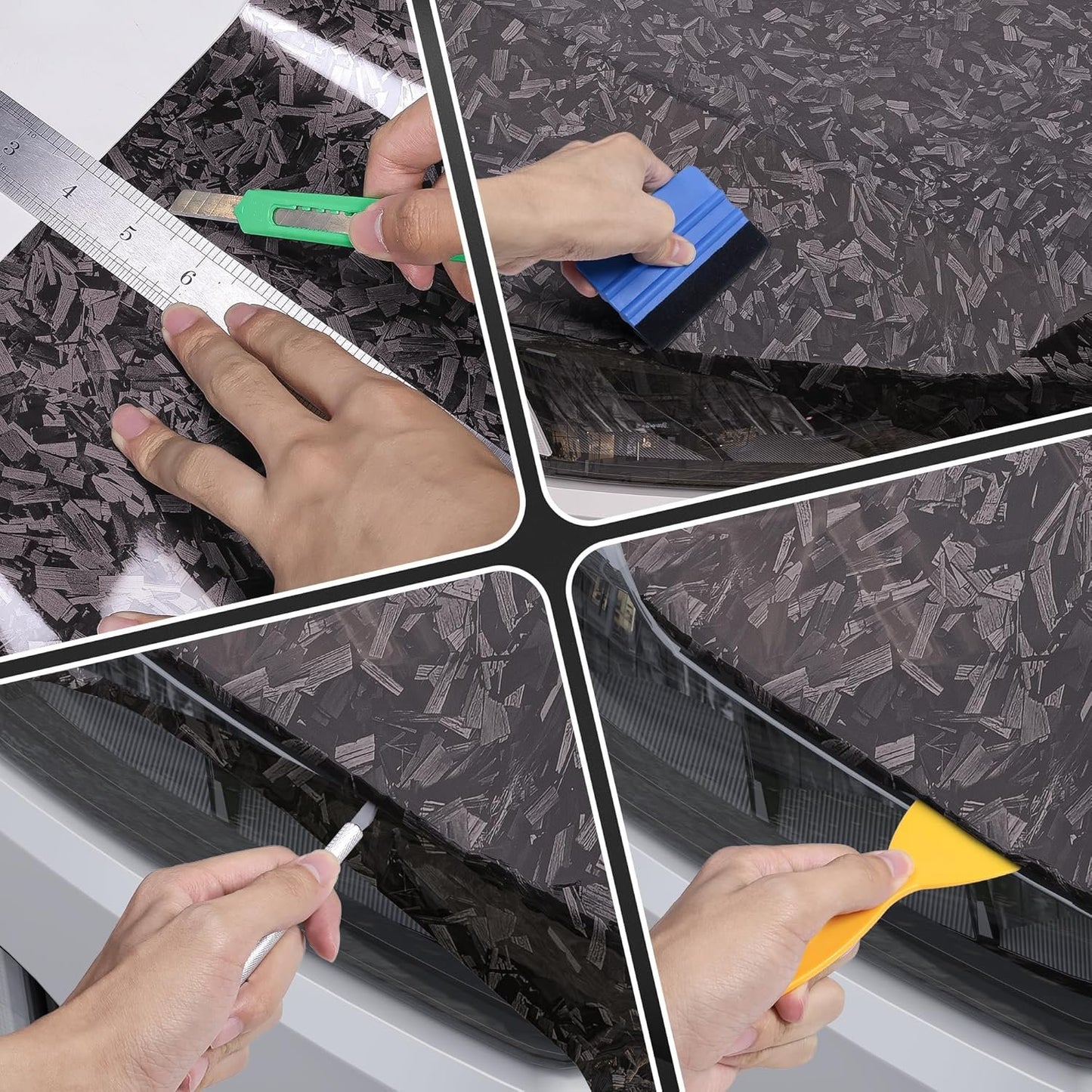 Lypumso Carbon Fiber Vinyl Wrap Including Tool Kit, 5ft x 1ft 6D Super Glossy Black Car Vinyl Film Roll, Air Release Technology Auto Accessories Wrap, Car Moto DIY Interior Exterior Film Stickers