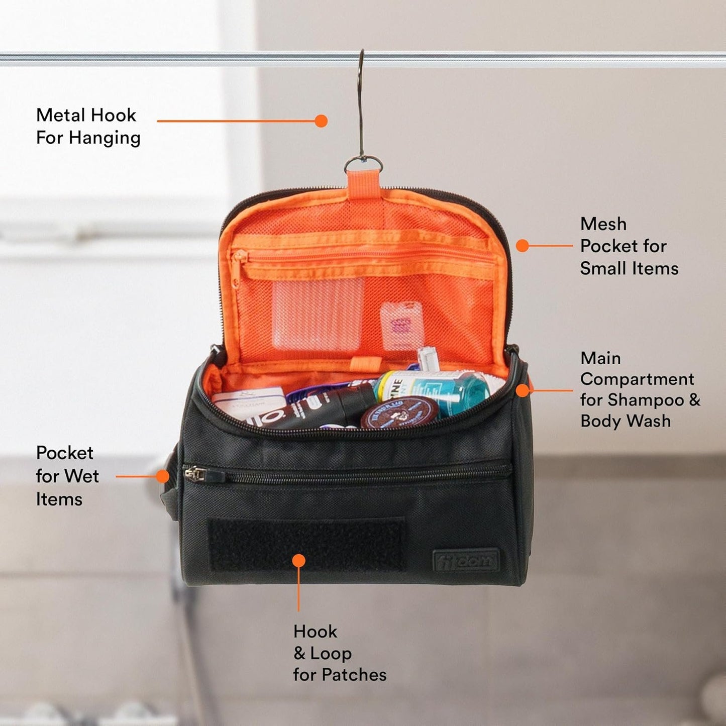 Fitdom Hanging Compact Toiletry Bag Tactical Dopp Kit Case For Men. Perfect For Travel & Storage. Fits Large & Small Cosmetic Makeup, Clipper, Toothbrush, Shower, Shaving & Grooming Care Organizer,