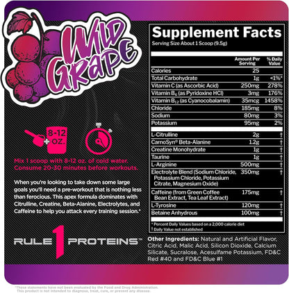 Rule1 R1 Roar Ferocious Pre-Workout Powder 285 g, Wild Grape (30 Servings)