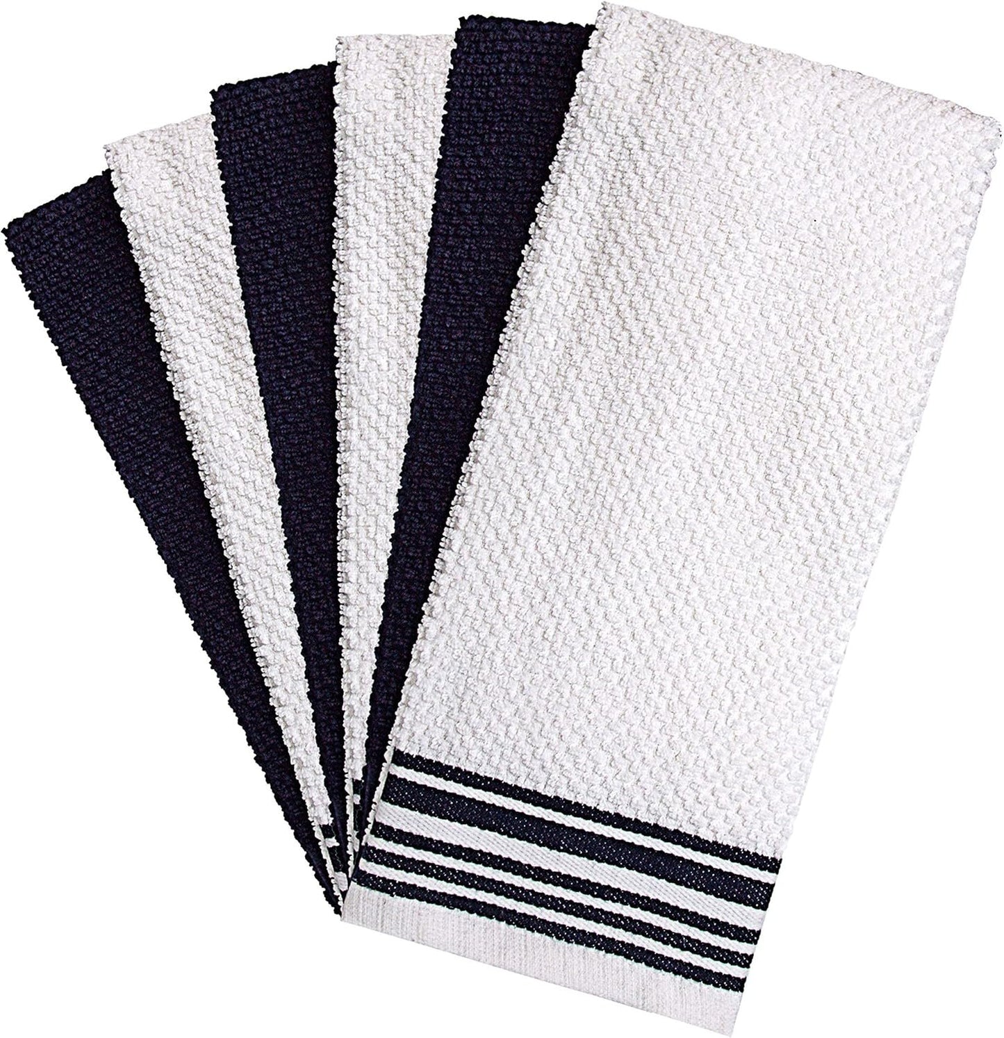 Premium Kitchen Towels (16â€x 28â€, 6 Pack) â€“ Large Cotton Kitchen Hand Towels â€“ Weft Insert Design â€“ 380 GSM Highly Absorbent Tea Towels Set with Hanging Loop (Navy Blue)
