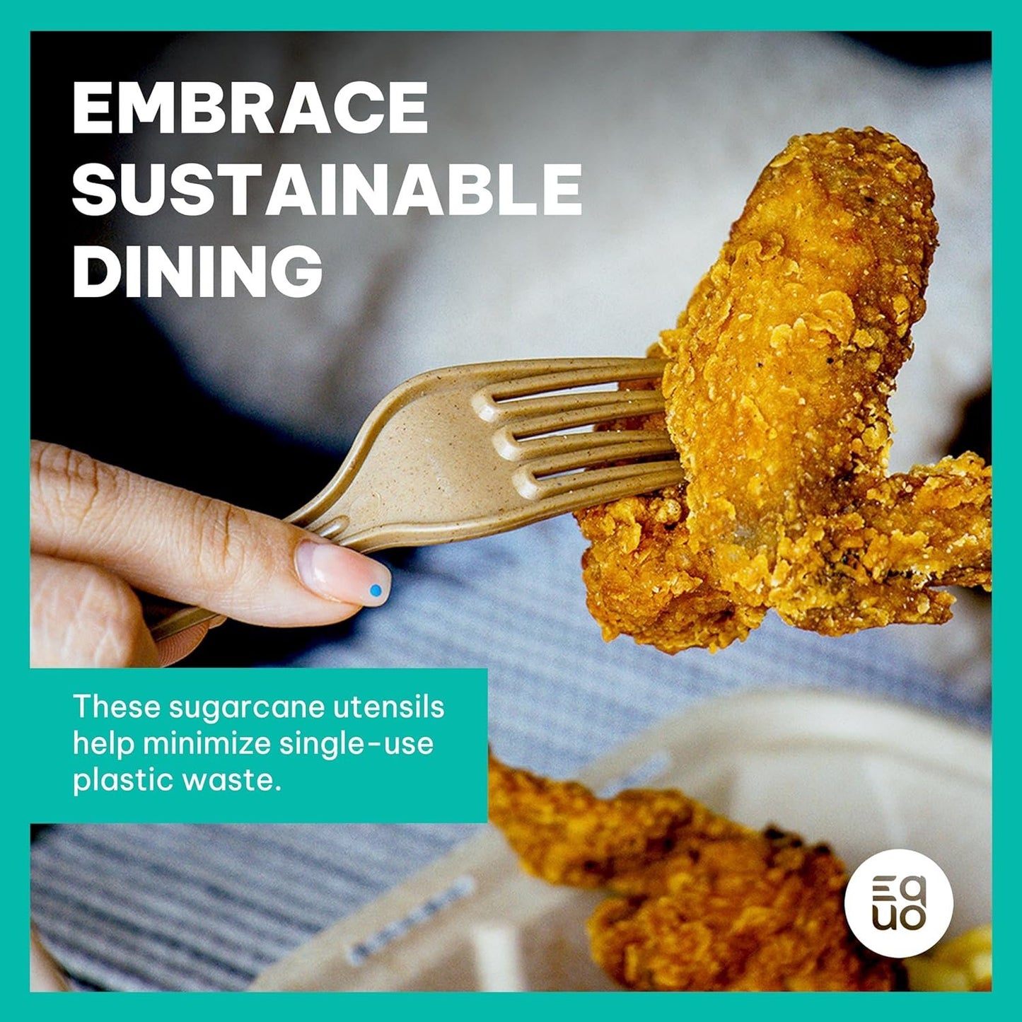 EQUO Sugarcane Disposable Utensil Set (Pack of 30 Forks, Spoons, Knives - 10 Each) - Plastic-Free, Home-compostable, Heat-Safe Utensils for Parties, Events, Camping & More