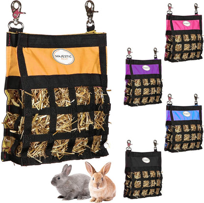 Majestic Ally Guinea Pig Hay Feeder – Rabbit Hay Feeder – Premium Quality Highly Durable Nylon – Three Side Open Slow Feed Hay Bag for Small Animals – 5 Lovely Colors (Orange)