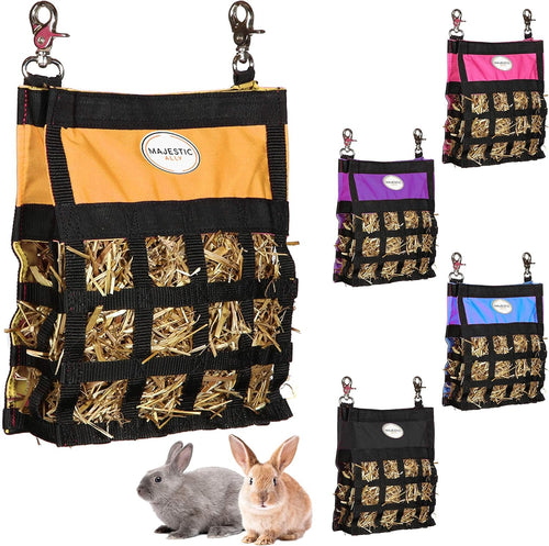 Majestic Ally Guinea Pig Hay Feeder – Rabbit Hay Feeder – Premium Quality Highly Durable Nylon – Three Side Open Slow Feed Hay Bag for Small Animals – 5 Lovely Colors (Orange)