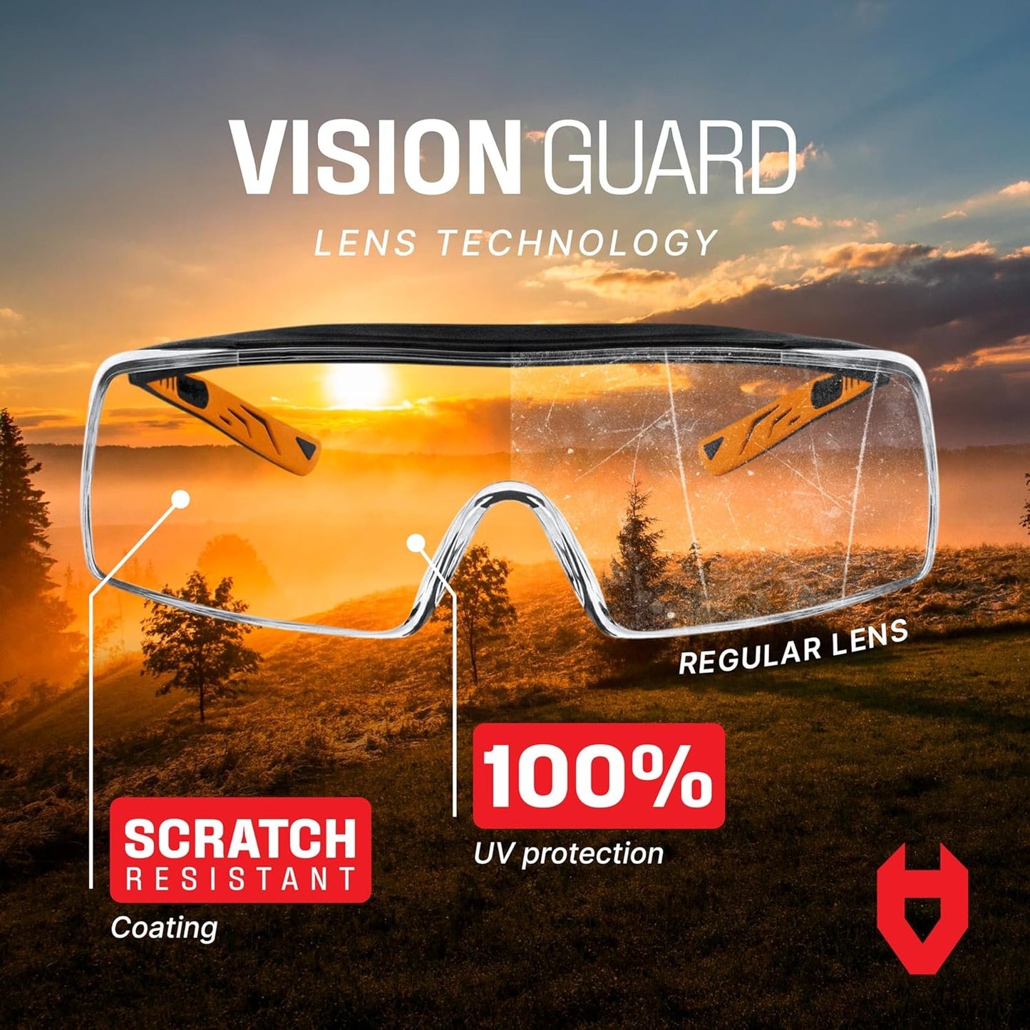 NoCry Safety Glasses That Fit Over Your Prescription Eyewear. Clear Anti-Scratch Wraparound Lenses, UV400 Protection, ANSI Z87 & OSHA Certified. Use in the Lab, Travelling, Black & Orange Frames