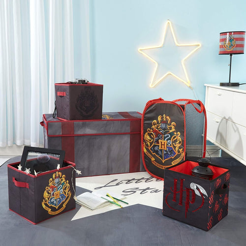 Harry Potter 5 Piece Storage Solution Set, Come with Collapsible Storage Trunk, Pop Up Hamper, 2 Storage Cubes, 1 Sequin Storage Cube