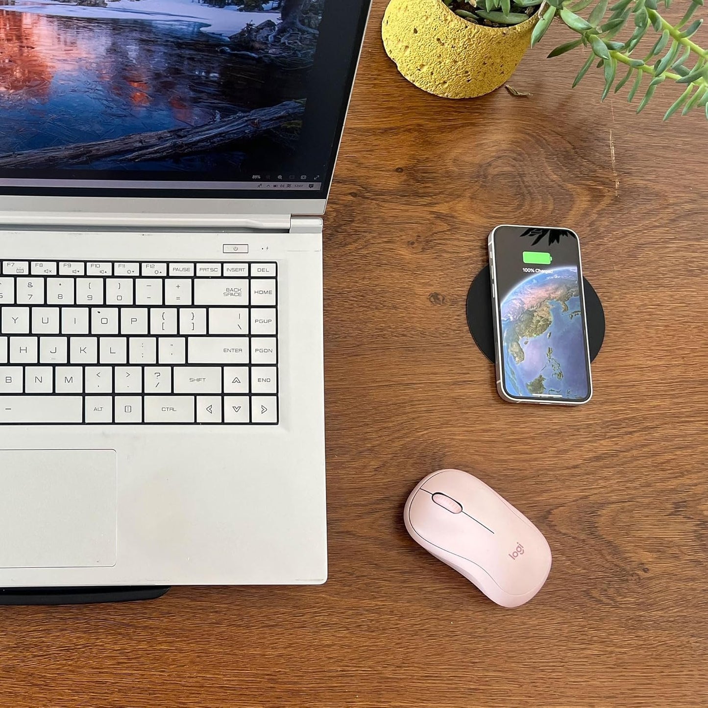 UUMAO 40MM Magnetic Invisible Wireless Charger, Under Desk 15W Furniture Wireless Charging Pad for Magsafe iPhone 15/14 (with PD Adapter) (Magsafe Desk Sticker Coil Included)