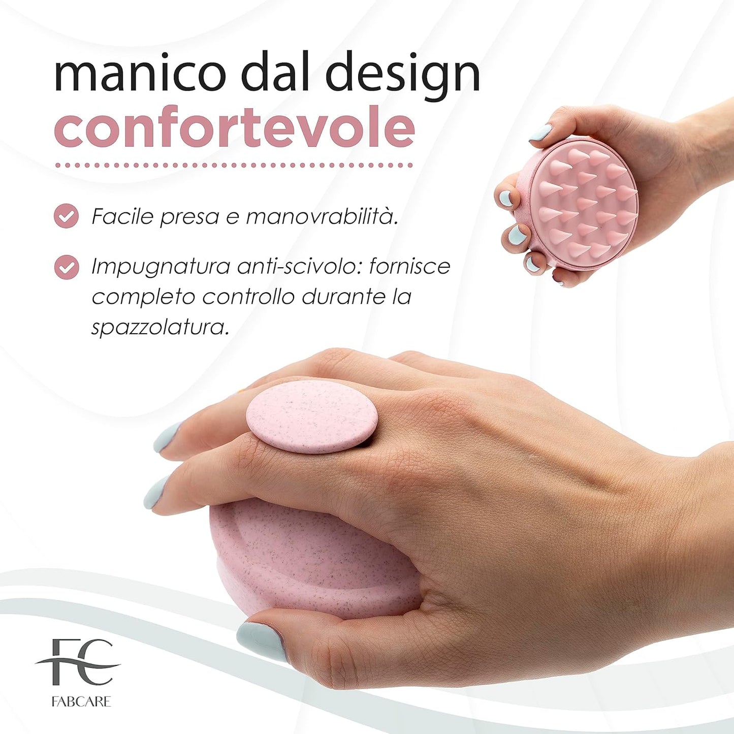 FABCARE Scalp Massager Silicone with Wheat Stems for Dry and Wet Hair, Stimulates Growth, Promotes Circulation and Supports the Wellness of Scalp (Pink)