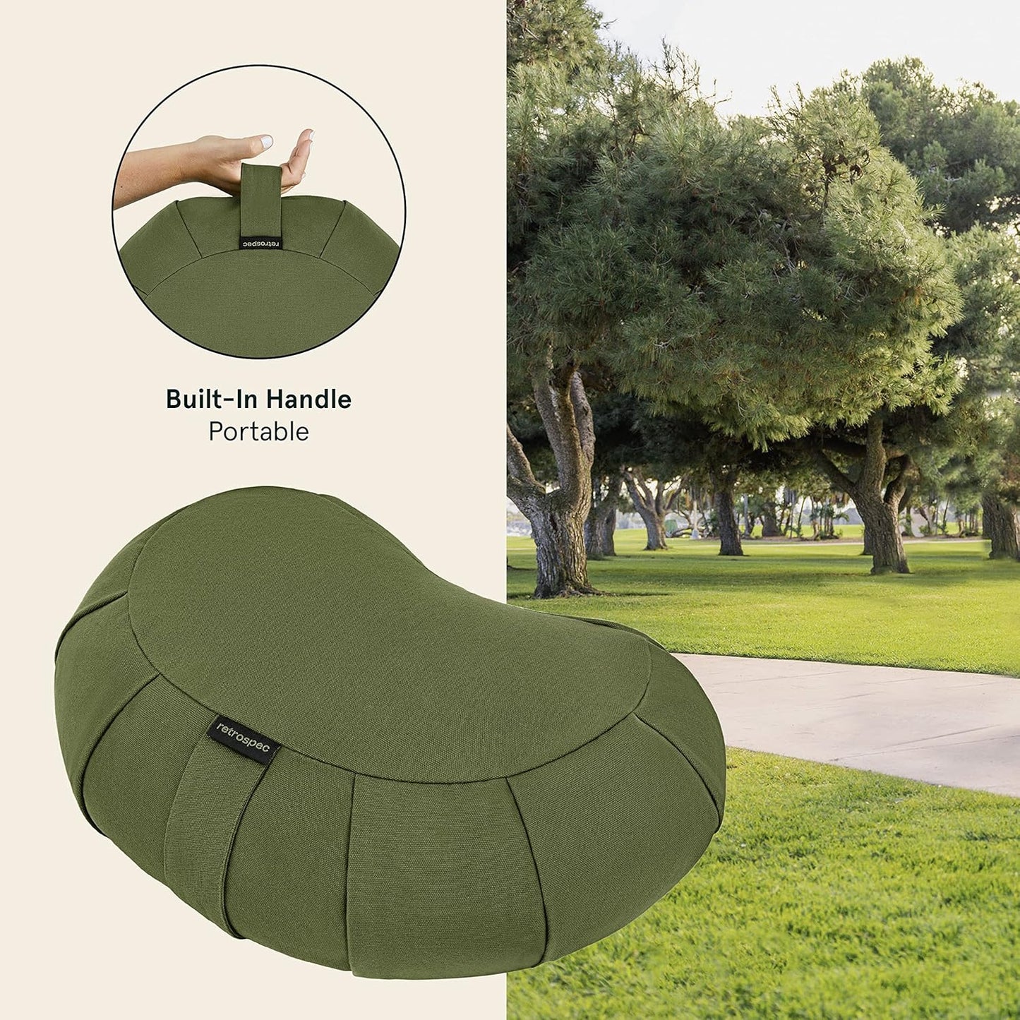 Retrospec Sedona Zafu Meditation Cushion Filled w/Buckwheat Hulls - Yoga Pillow for Meditation Practices - Machine Washable 100% Cotton Cover & Durable Carry Handle Round & Crescent