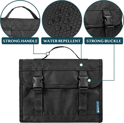 PAVILIA Travel Hanging Toiletry Bag for Women Men, Large Capacity Makeup Bag Kit, Waterproof Cosmetic Storage Organizer Case for Bathroom Shower, Black, Black, Large, Toiletry Bag