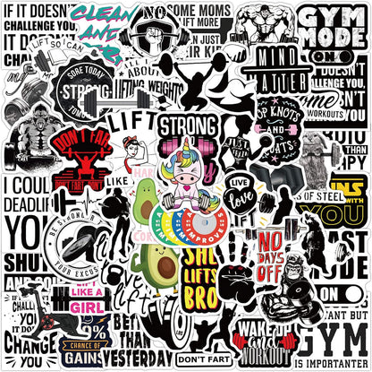 HNTR® Gym Stickers | 50 Motivational Fitness Quote Decals | Waterproof Vinyl Stickers for Laptops, Water Bottles, Gym Gear & Workout Inspiration