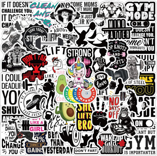 HNTR® Gym Stickers | 50 Motivational Fitness Quote Decals | Waterproof Vinyl Stickers for Laptops, Water Bottles, Gym Gear & Workout Inspiration