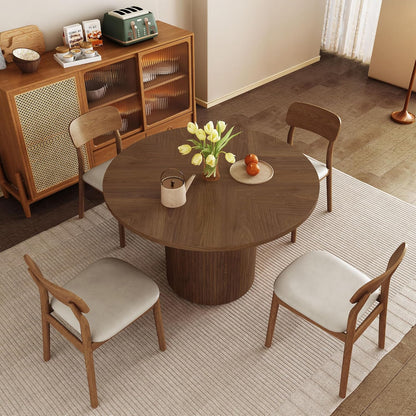 Round Dining Table for 4, Modern Farmhouse Kitchen Table, 47 Inch Small Circle Dining Tables with Wood Strip Base for Kitchen Living Room (Walnut)