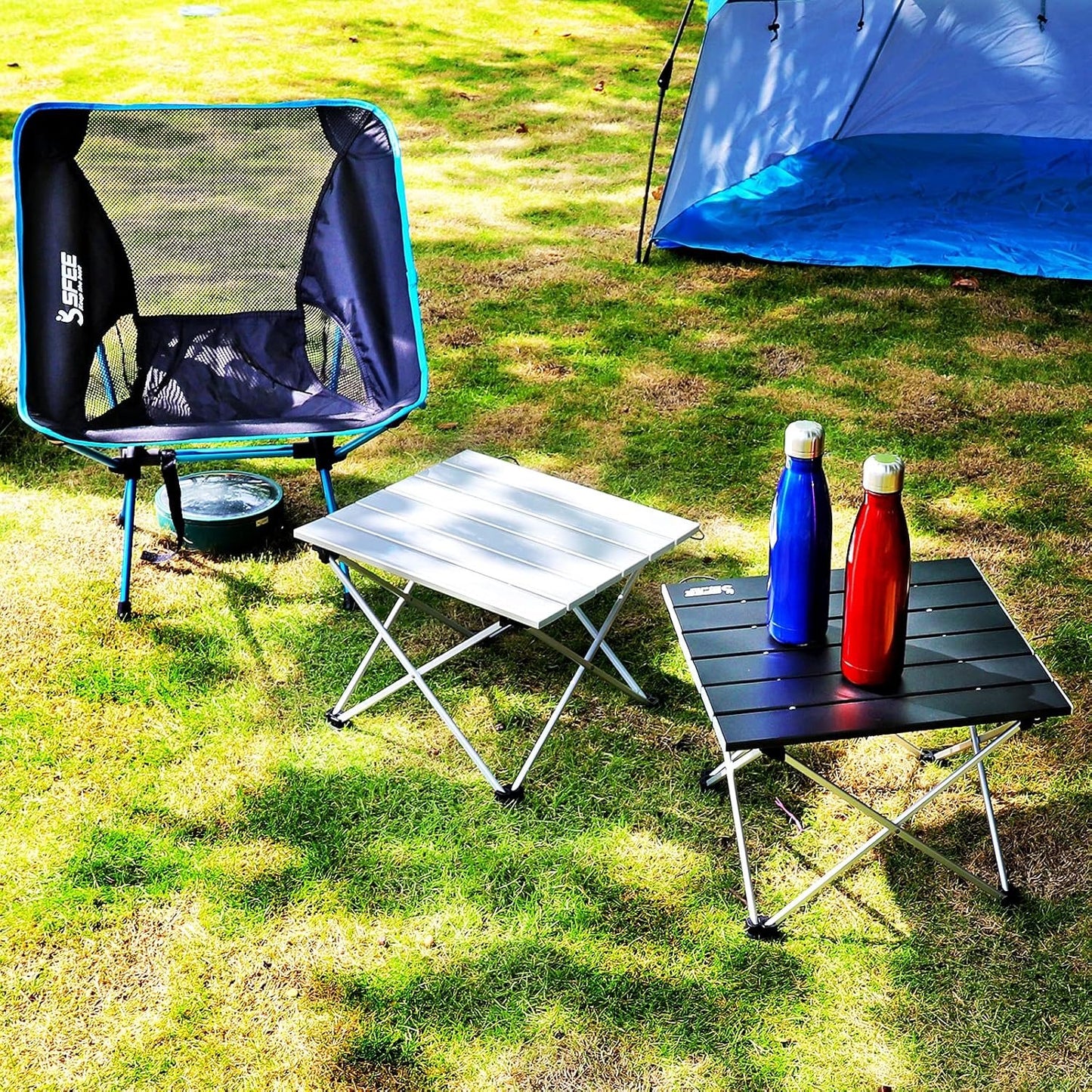 Sfee Folding Camping Table - Portable Table Pliante Camping Ultralight Aluminum Camp Table Lightweight Compact Roll Up Picnic Table for Outdoor Hiking BBQ Kitchen Fishing Beach with Carry Bag (Black)