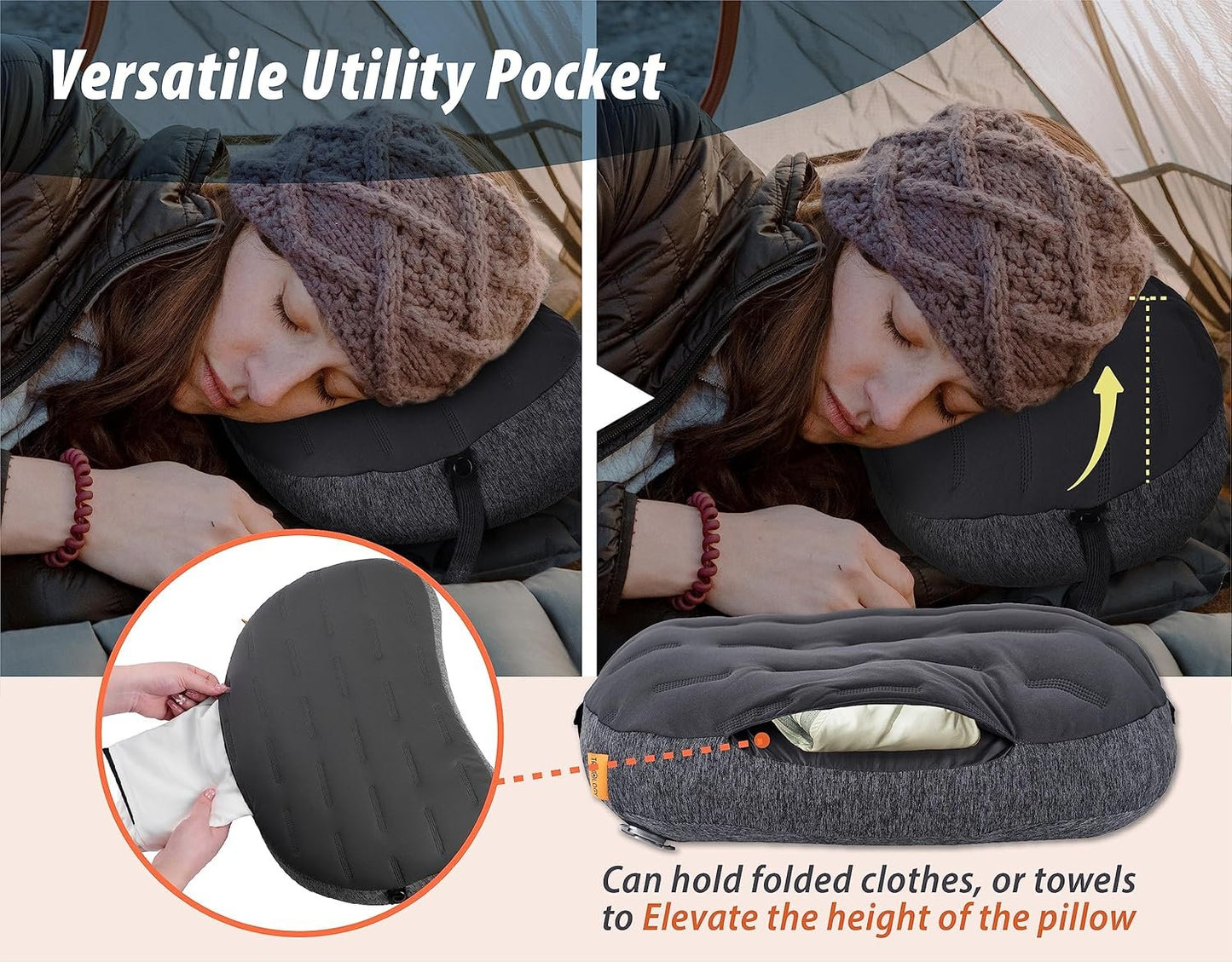 TREKOLOGY ALUFT Plus Inflatable Camping Pillow - Compact, Lightweight Air Pillow for Sleeping, Backpacking, Travel, Outdoor, and Airplane Use - Portable Camping Pillow with Removable Cover