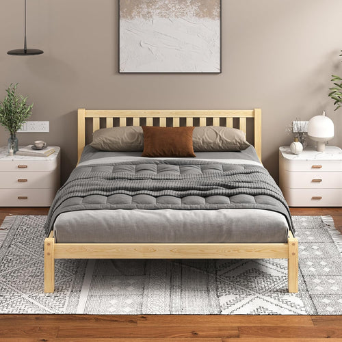 ALFORDSON Bed Frame Queen Wooden Bed Base with Solid Wood Pine Timber Slats, Mattress Base Platform Support, Oak Bed Foundation with Storage Space, Fenella Series Home Bedroom Furniture