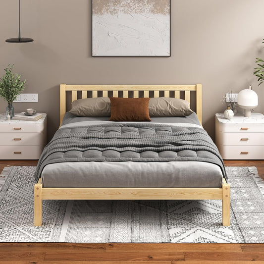 ALFORDSON Bed Frame Queen Wooden Bed Base with Solid Wood Pine Timber Slats, Mattress Base Platform Support, Oak Bed Foundation with Storage Space, Fenella Series Home Bedroom Furniture