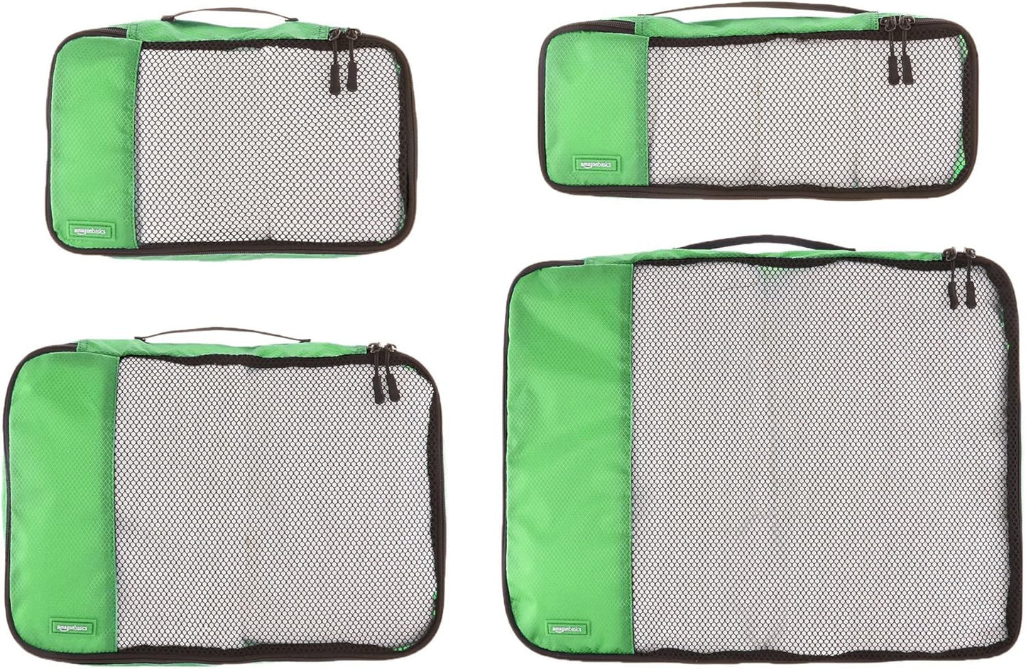 Amazon Basics ZH1509009 Set of 4 Hinged Organizers Cubes, Green, Small, Medium, Large, Slim, green, Set of 4 packing cubes: small, medium, large and thin
