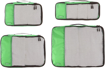 Amazon Basics ZH1509009 Set of 4 Hinged Organizers Cubes, Green, Small, Medium, Large, Slim, green, Set of 4 packing cubes: small, medium, large and thin