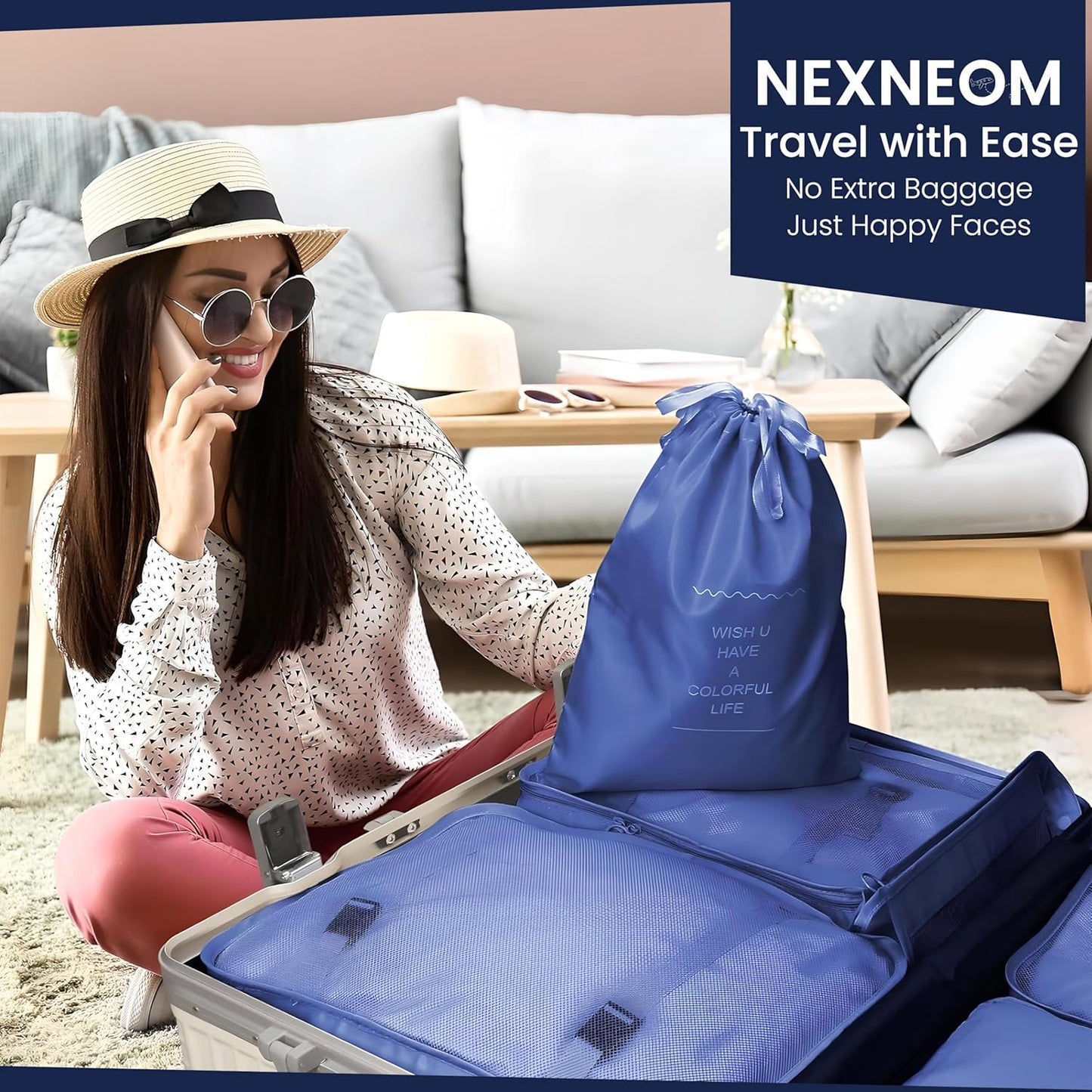 NEXNEOM Packing Cubes Blue Pack 9 - Multifunctional Clothing Sorting Package - Compression Packing Cube Nylon & Polyester Storage Bags Organisers - Waterproof Travel Packing Cube Set for Suitcase