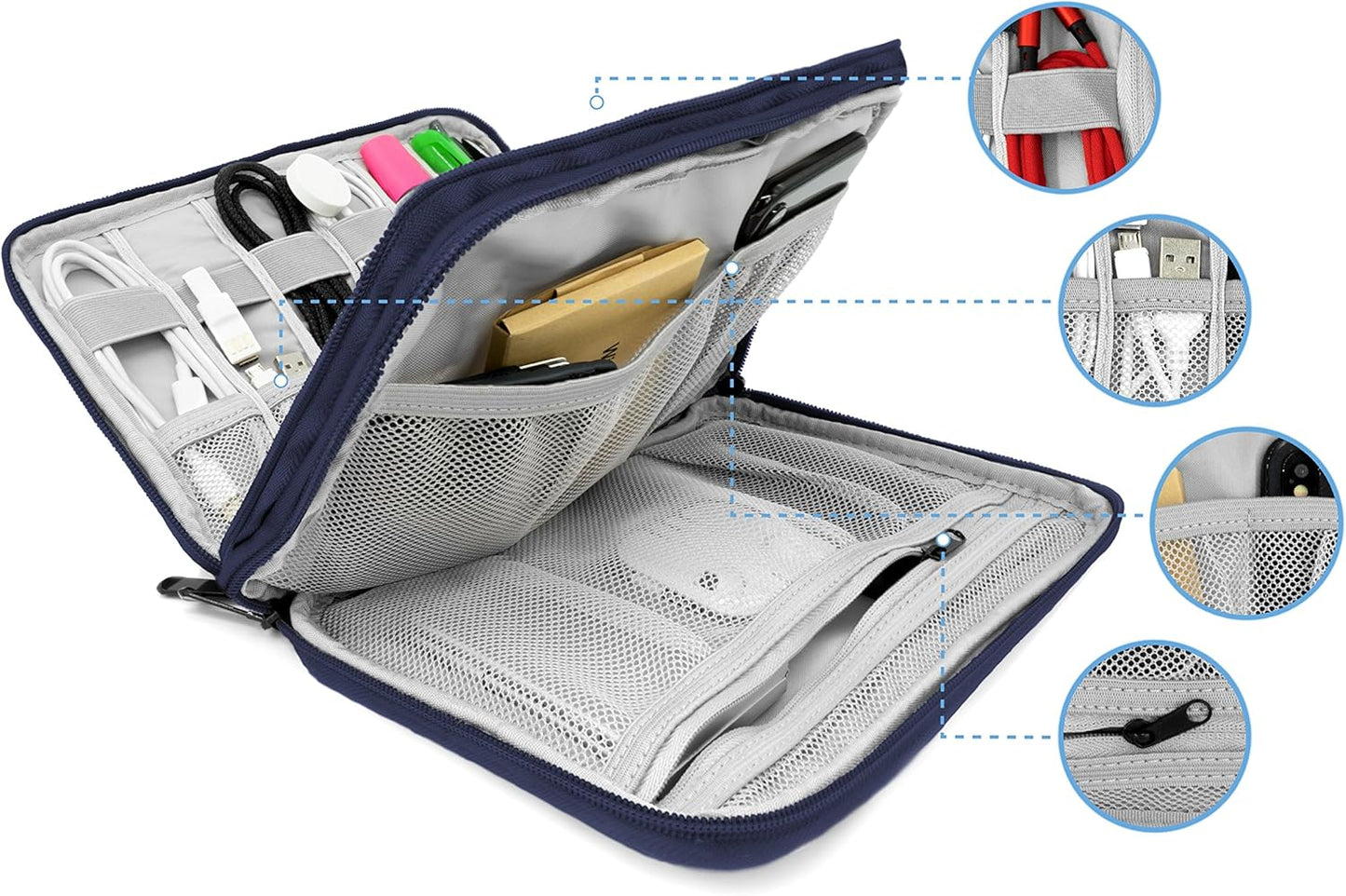 MyGadget Travel Cable Organizer – Universal Case for Electronic Accessories – Hard Disk Organizer | Memory | SD Cards Powerbank – Pink, blue, Modern