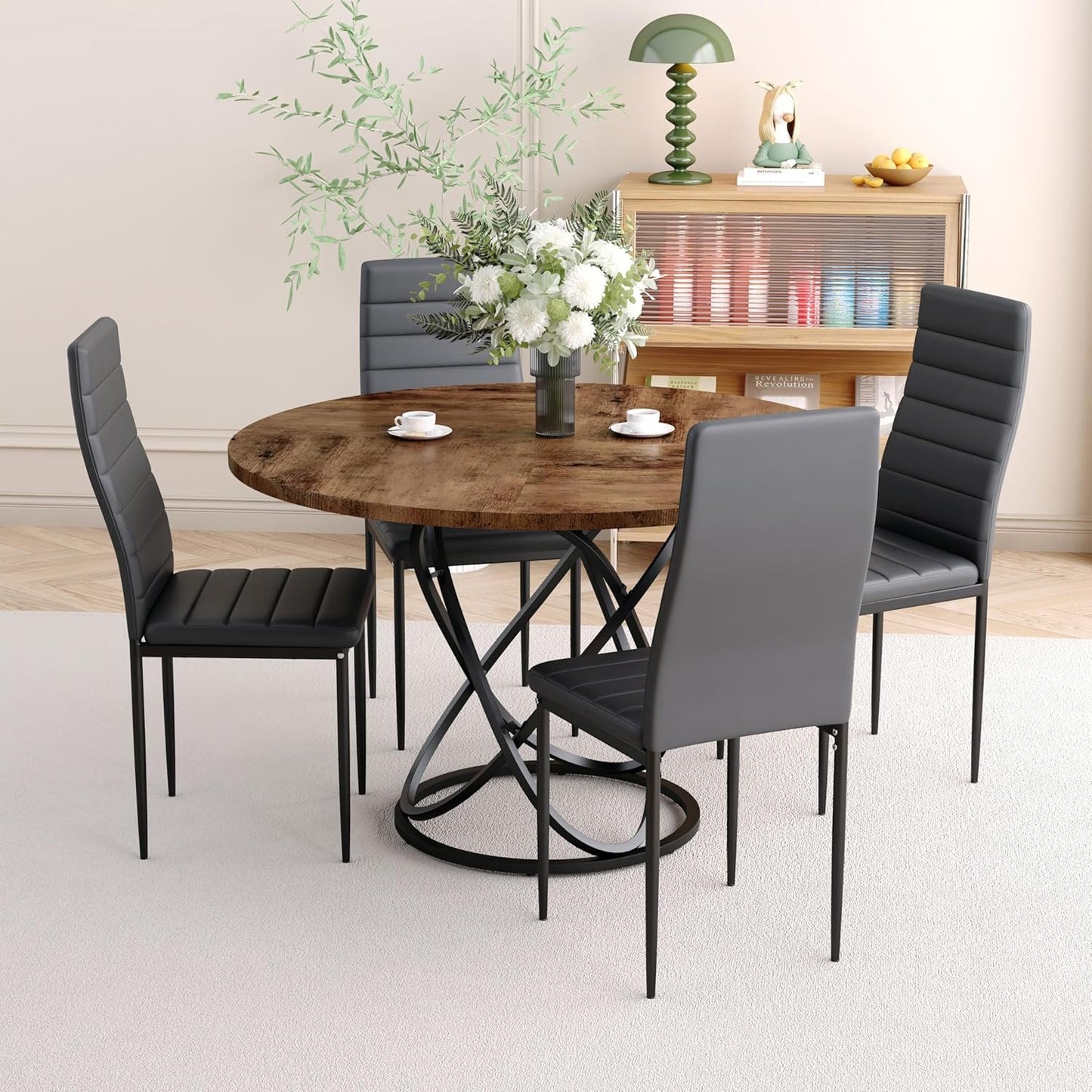 GOLDFAN Round Dining Table, Large Wooden Dining Table, 47 Inches Farmhouse Style Kitchen Table for Kitchen Dining Room