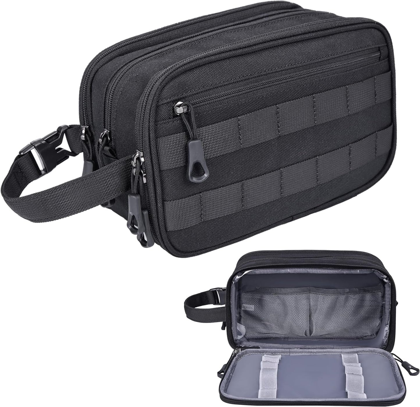 HILOMON Mens Toiletry Travel Bag, YKK Zippers Tactical Toiletry Bag with Compartments, Waterproof Bath Hygiene Cosmetic Pouch for Men