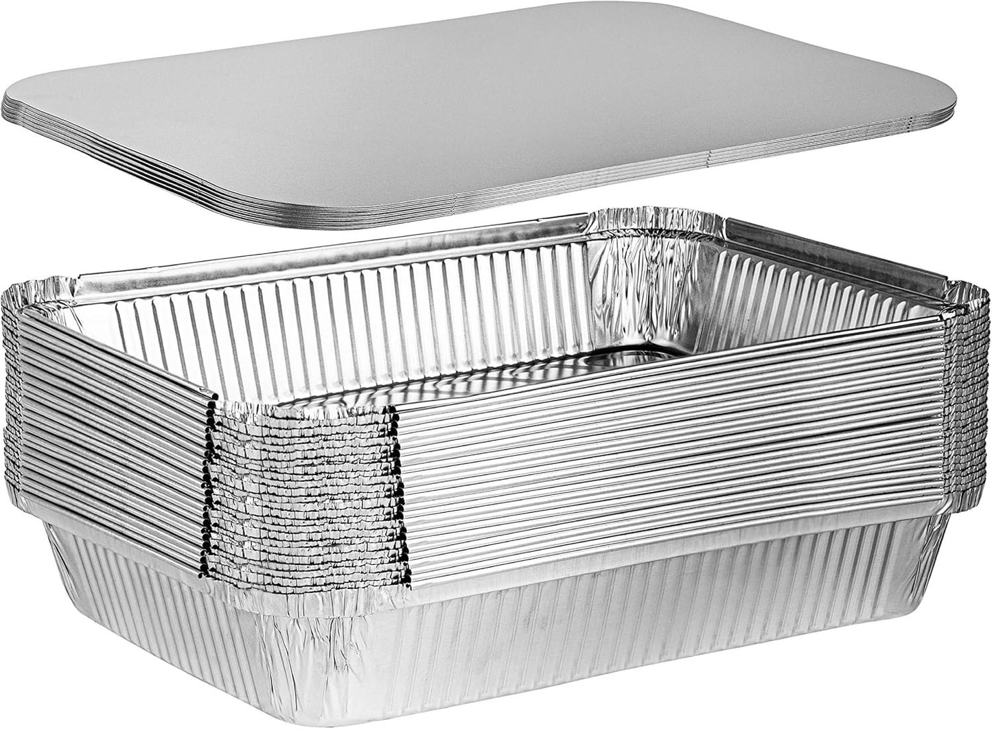 PLASTICPRO Disposable 4 LB Aluminum Takeout Tin Foil Oblong Baking Pans 12'' X 8'' X 2'' Inch With Cardboard Lids Bakeware - Cookware Perfect for Cakes, Lasagna, or Pack of 10 Pans and 10 Lids